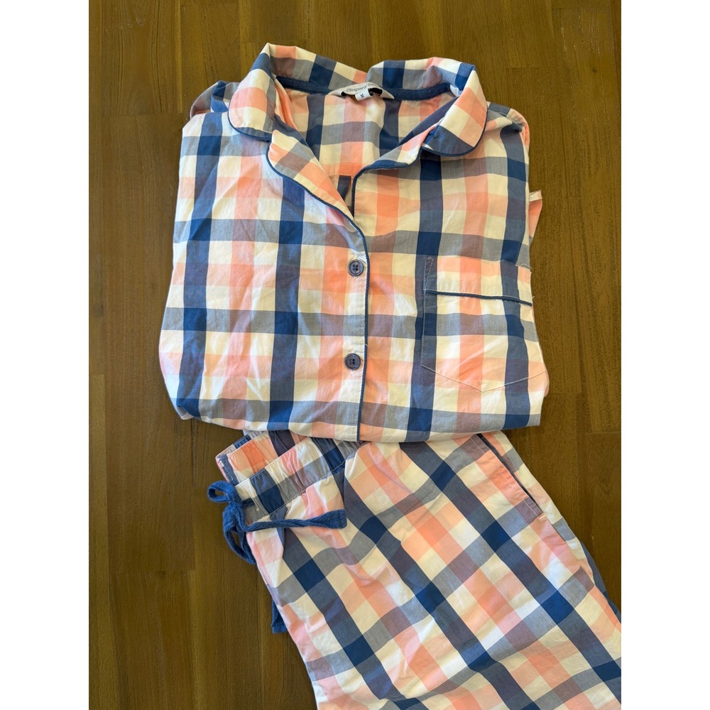 The Company Store Womens 100% Cotton Plaid Pajama Set Blue Pink Size M